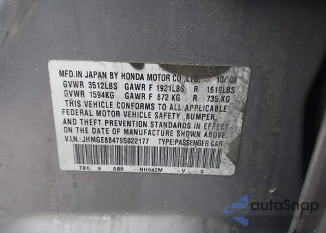 2009 Honda Fit Sport z USA, uszkodzony, nr VIN JHMGE88479S022177